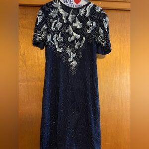 Elegant Navy Blue Embellished Mini Dress